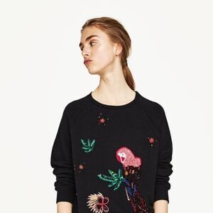 Zara Parrot Embellished Crewneck Sweatshirt